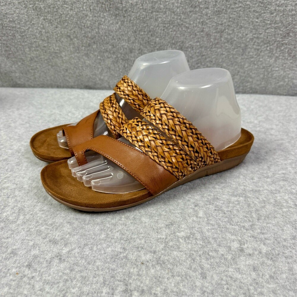 Baretraps Women's Slide Sandals Brown Woven Strap Comfort Footbed Size 9.5